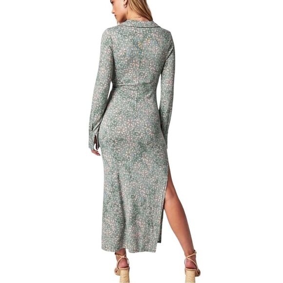 Free People NWT Mint Print Shayla Faux Wrap Maxi Long Sleeve Wrap Dress - Picture 6 of 16